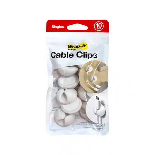 Wrap-It Storage - Cable Clips - Single (10-Pack) Silicone Adhesive Backed Cord Holders - White Model: 510-CLIPS-1-WHSKU: 6633442