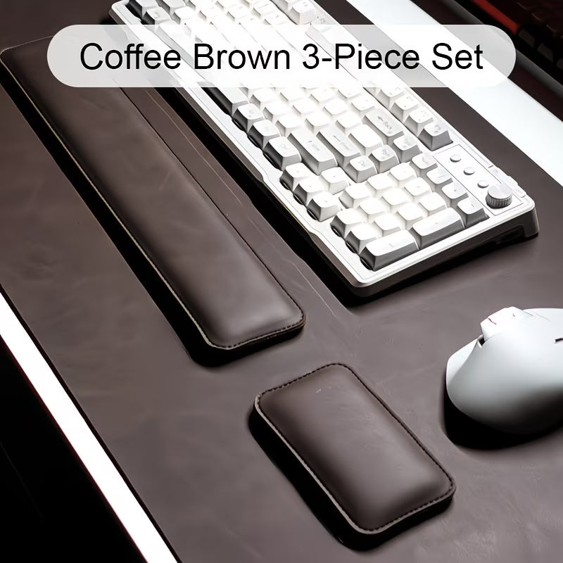 3pcs Vintage Texture Large Desk Mat Set for Office and Home Use: Mouse Pad + Keyboard Mat + Wrist Rest, Non-Slip Desktop Protector