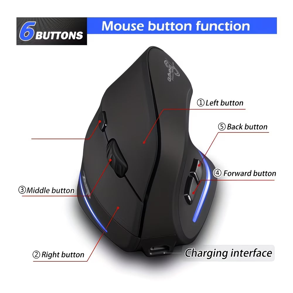 Vertical Wireless Charging Mouse 2.4G Standing 2400DPI with RGB
