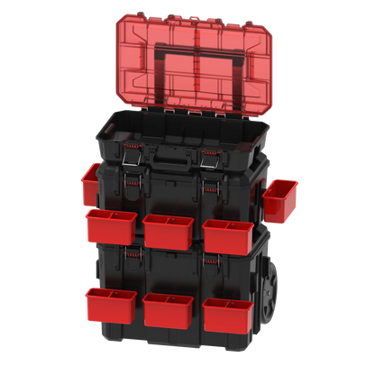 3‑Piece Modular Rolling Toolbox System – Stacking Tool Storage Set with Wheels