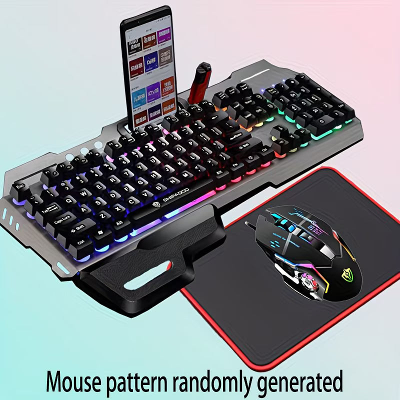 Wired Gaming Keyboard And Mouse Set with a Mouse Pad, Featuring Rainbow LED Lighting on The Keyboard And Mouse,
