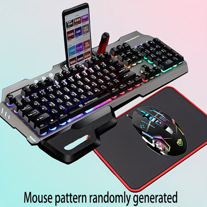 Wired Gaming Keyboard And Mouse Set with a Mouse Pad, Featuring Rainbow LED Lighting on The Keyboard And Mouse,