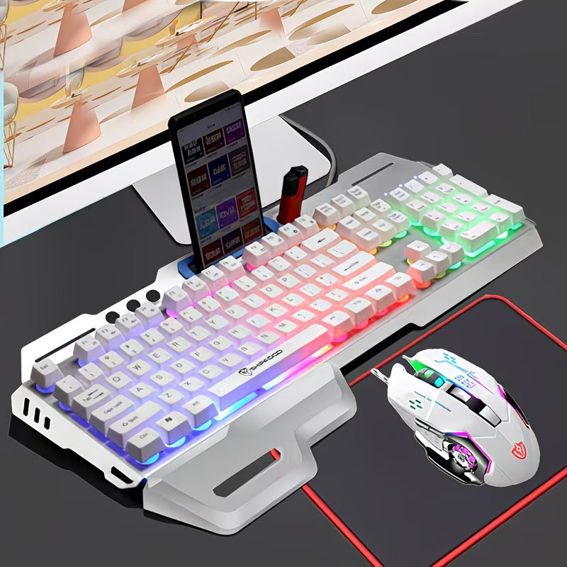 Wired Gaming Keyboard And Mouse Set with a Mouse Pad, Featuring Rainbow LED Lighting on The Keyboard And Mouse,